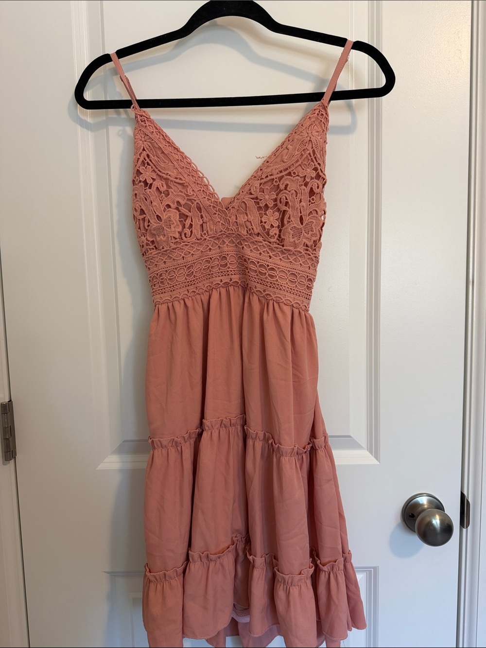 Crochet Bodice Spaghetti Strap Midi Dress - Dusty Rose